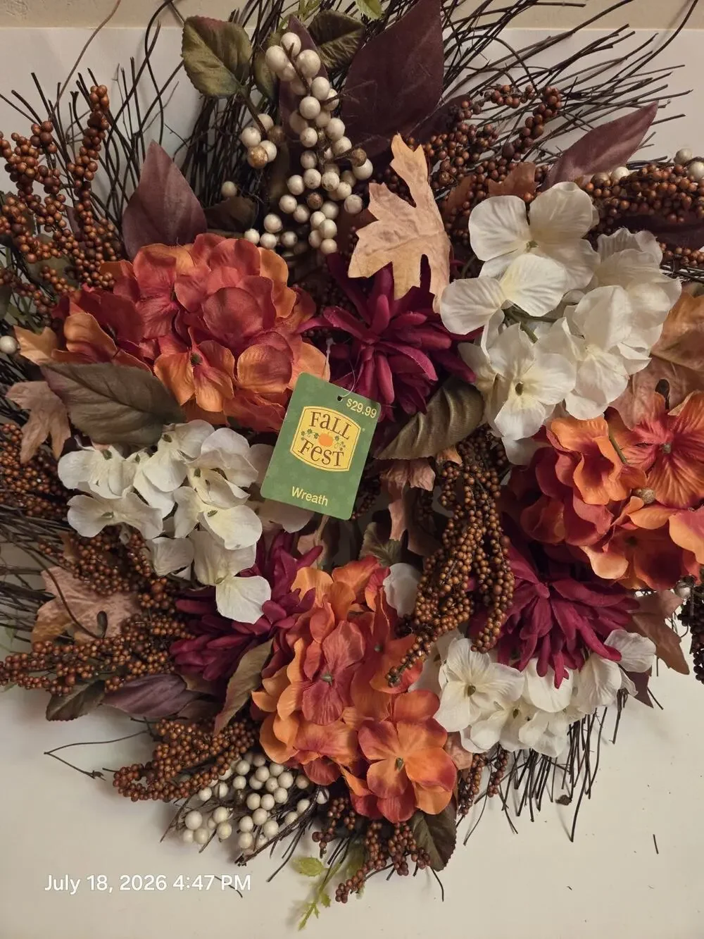 Fall Artificial Twig Wreath Door Decor w/ Hydrangea, Berries & Maple